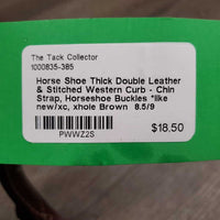 Thick Double Leather & Stitched Western Curb - Chin Strap, Horseshoe Buckles *like new/xc, xhole
