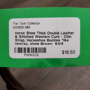 Thick Double Leather & Stitched Western Curb - Chin Strap, Horseshoe Buckles *like new/xc, xhole