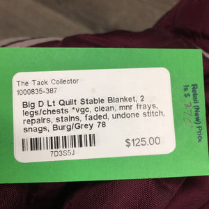 Lt Quilt Stable Blanket, 2 legs/chests *vgc, clean, mnr frays, repairs, stains, faded, undone stitch, snags