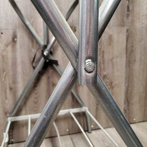 Thick Metal Folding Saddle Rack, metal bottom rack *gc, clean, bent bottom rack, stains, rubs, older, scrapes
