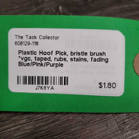 Plastic Hoof Pick, bristle brush *vgc, taped, rubs, stains, fading