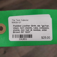Padded Leather Girth, els *gc/fair, clean, torn elastic, rubs, creasees, stains, mnr hair & residue, older
