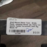 Wall Mount Metal Tack - Bridle Rack, Jumping Horse *gc, many rust spots, faded, scratches, bent leg
