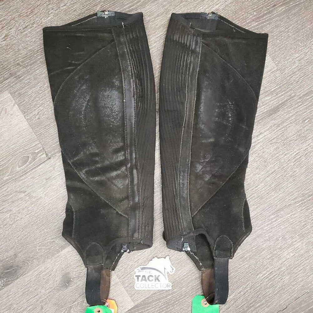 Pr Hvy Suede Half Chaps *vgc/gc, rubs, faded, clean, stains, mnr loose threads