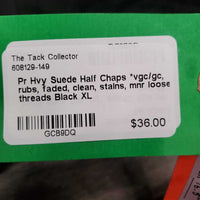 Pr Hvy Suede Half Chaps *vgc/gc, rubs, faded, clean, stains, mnr loose threads
