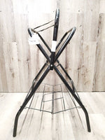 Thick Metal Folding Saddle Rack, metal bottom rack *gc/fair, rust, faded, scrapes, clean, dusty, stiff bottom rack, tape
