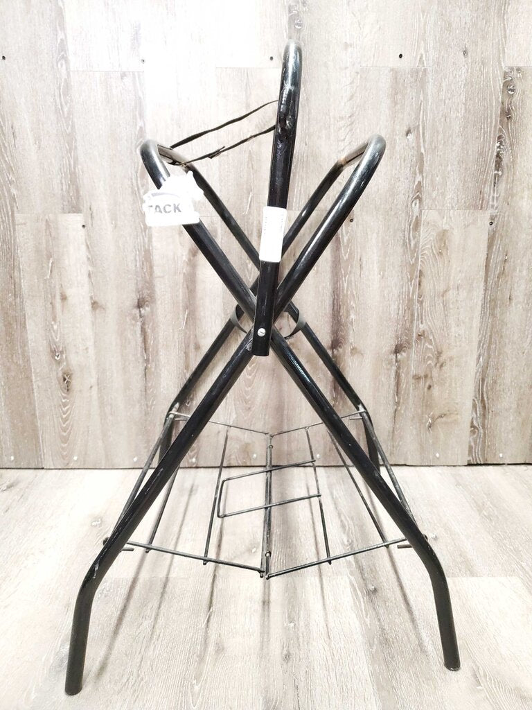 Thick Metal Folding Saddle Rack, metal bottom rack *gc/fair, rust, faded, scrapes, clean, dusty, stiff bottom rack, tape