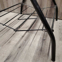 Thick Metal Folding Saddle Rack, metal bottom rack *gc/fair, rust, faded, scrapes, clean, dusty, stiff bottom rack, tape
