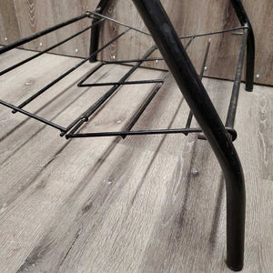 Thick Metal Folding Saddle Rack, metal bottom rack *gc/fair, rust, faded, scrapes, clean, dusty, stiff bottom rack, tape