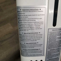 Propane Powered Tankless Wash/Shower Water Heater, hoses, Shower Head, Top Cover *gc, older, WORKS, dirt, scratches, stains
