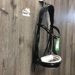 Monocrown Crank Double Bridle, add on bling bband *vgc, dirt, stains, curled edge, creases, 0 flash