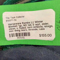 Lt Winter Blanket *gc, NO tail, 0 wpf, older, clean, v. faded, torn reflects, snags, mnr lining tears, threads, rubs

