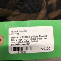 Lt Cotton Stable Blanket, tail, 0 legs *vgc, clean, older mnr hair, repair, rubs, faded
