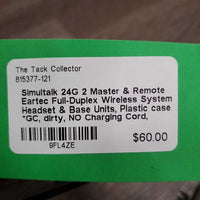 2 Master & Remote Eartec Full-Duplex Wireless System Headset & Base Units, Plastic case *GC, dirty, NO Charging Cord, Works?
