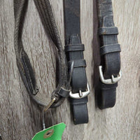 Rolled Leather Dressage Bridle, Lever Noseband, Cotton Web Reins, Buckles *gc, scrapes, mnr peeled, clean, residue, tight keepers
