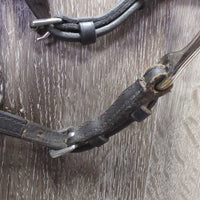 Rolled Leather Dressage Bridle, Lever Noseband, Cotton Web Reins, Buckles *gc, scrapes, mnr peeled, clean, residue, tight keepers
