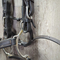 Rolled Leather Dressage Bridle, Lever Noseband, Cotton Web Reins, Buckles *gc, scrapes, mnr peeled, clean, residue, tight keepers
