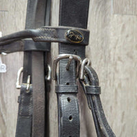 Rolled Leather Dressage Bridle, Lever Noseband, Cotton Web Reins, Buckles *gc, scrapes, mnr peeled, clean, residue, tight keepers
