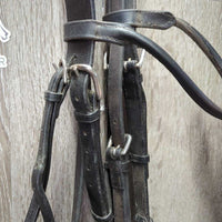 Rolled Leather Dressage Bridle, Lever Noseband, Cotton Web Reins, Buckles *gc, scrapes, mnr peeled, clean, residue, tight keepers
