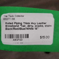 Rolled Piping Thick Hvy Leather Browband *fair, dirty, cracks, stains

