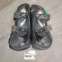 Pr Open Front Boots, Tabs *fair, dirty, faded, scrapes, rubs, HOLEY
