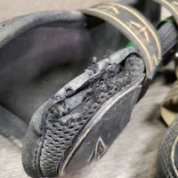 Pr Open Front Boots, Tabs *fair, dirty, faded, scrapes, rubs, HOLEY
