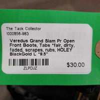 Pr Open Front Boots, Tabs *fair, dirty, faded, scrapes, rubs, HOLEY
