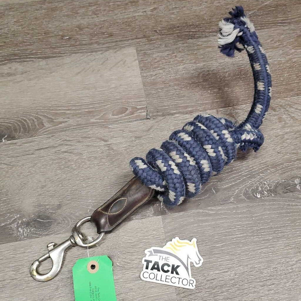 V.Stiff Nylon Lead Rope, leather cap *gc/fair, dirt, stained/dingy, cuts, frays, torn/missing leather cap