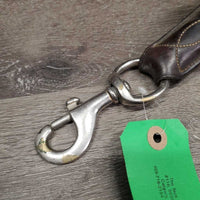 V.Stiff Nylon Lead Rope, leather cap *gc/fair, dirt, stained/dingy, cuts, frays, torn/missing leather cap