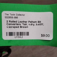 2 Rolled Leather Pelham Bit Converters *fair, v.dry, b.stiff, v.scraped
