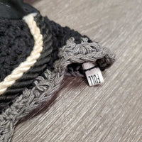 Crochet Ear Bonnet Fly Veil, 2x piping *gc, clean, hairy, faded, snags, threads, curled
