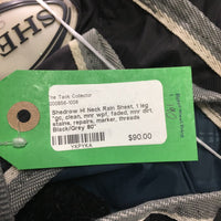 Hi Neck Rain Sheet, 1 leg *gc, clean, mnr wpf, faded, mnr dirt, stains, repairs, marker, threads
