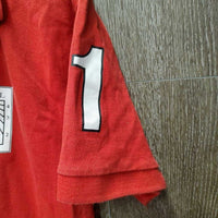 SS Polo Shirt, 1/4 Button Up *gc, faded collar edges & stain
