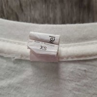 SS V Neck T-Shirt "JustWorld 15 Years" *gc, hair, mnr pilss & stains
