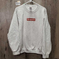 LS Sweatshirt, "Horsepower" *vgc, mnr hair & sleeve stains
