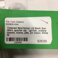 LS Mesh Sun Shirt, quarter zip *gc/fair, undone seams, stains, pills, pit stains