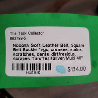 Soft Leather Belt, Square Belt Buckle *vgc, creases, stains, scratches, dents, dirt/residue, scrapes
