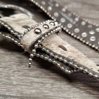 Narrow Horse Hair Leather Belt, Tooled Silver Buckle, Bling *vgc, clen, dents, loose bling & thread

