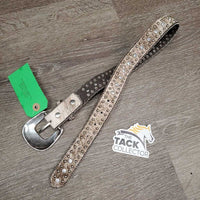 Narrow Horse Hair Leather Belt, Tooled Silver Buckle, Bling *vgc, clen, dents, loose bling & thread
