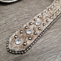 Narrow Horse Hair Leather Belt, Tooled Silver Buckle, Bling *vgc, clen, dents, loose bling & thread
