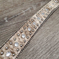 Narrow Horse Hair Leather Belt, Tooled Silver Buckle, Bling *vgc, clen, dents, loose bling & thread
