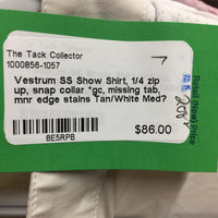 SS Show Shirt, 1/4 zip up, snap collar *gc, missing tab, mnr edge stains
