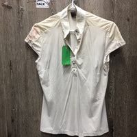 SS Sun Show Shirt, 1/4 button *gc/fair, dingy, stains, v.crinkled, snags, rubs, pills