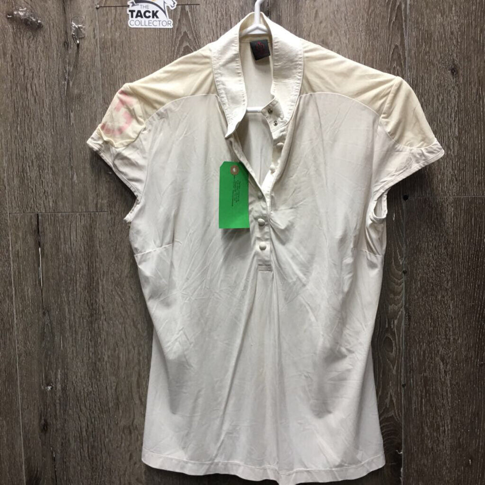 SS Sun Show Shirt, 1/4 button *gc/fair, dingy, stains, v.crinkled, snags, rubs, pills