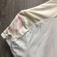 SS Sun Show Shirt, 1/4 button *gc/fair, dingy, stains, v.crinkled, snags, rubs, pills
