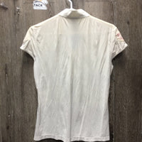 SS Sun Show Shirt, 1/4 button *gc/fair, dingy, stains, v.crinkled, snags, rubs, pills
