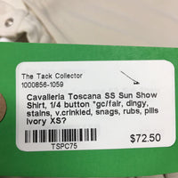 SS Sun Show Shirt, 1/4 button *gc/fair, dingy, stains, v.crinkled, snags, rubs, pills
