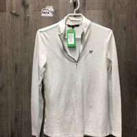 SS Sun Show Shirt, 1/4 zip up, mesh sleeves *gc/fair, dingy, snags, pills, mnr stains, broken els, mnr stains
