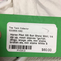 SS Sun Show Shirt, 1/4 zip up, mesh sleeves *gc/fair, dingy, snags, pills, mnr stains, broken els, mnr stains
