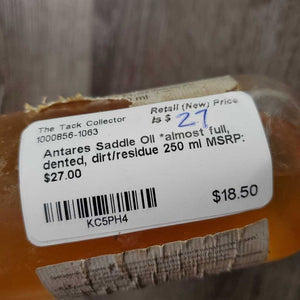 Saddle Oil *almost full, dented, dirt/residue